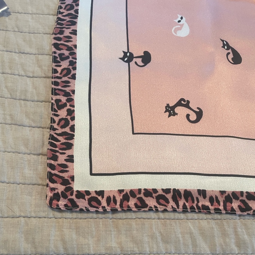 100% Silk Scarf SilkSilky Cats Leopard Print Border Square NWT - Picture 6 of 13
